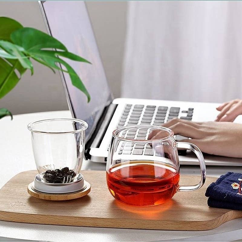 Glass Teacup With Infuser & Bamboo Lid