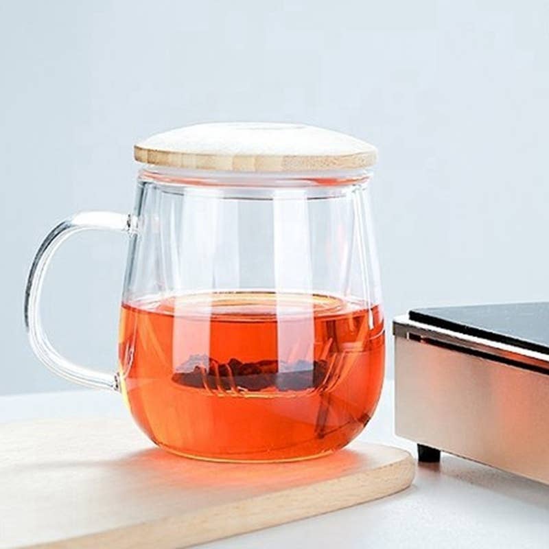 Glass Teacup With Infuser & Bamboo Lid