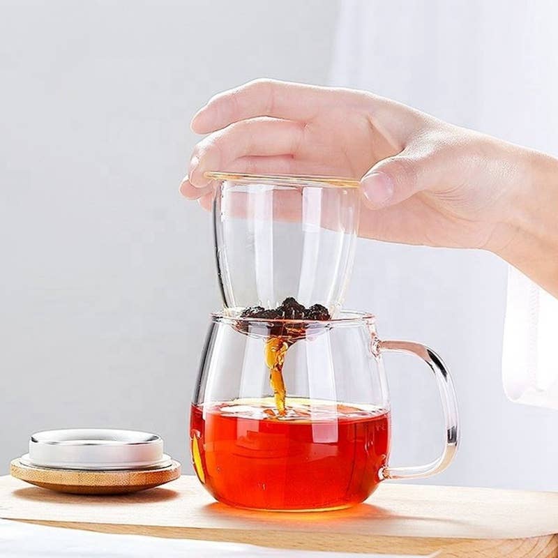 Glass Teacup With Infuser & Bamboo Lid