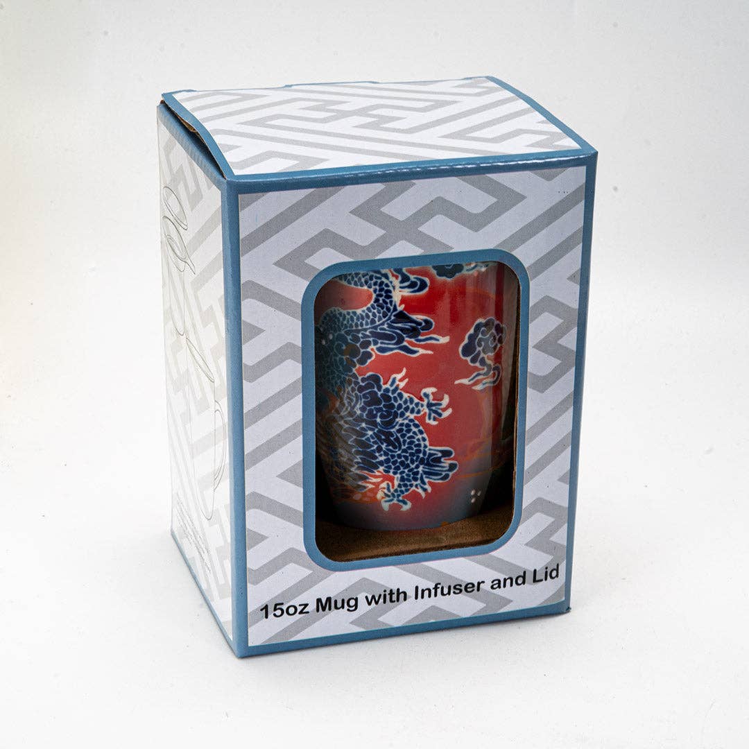 15oz mug with infuser and lid in a decorative box on a white background