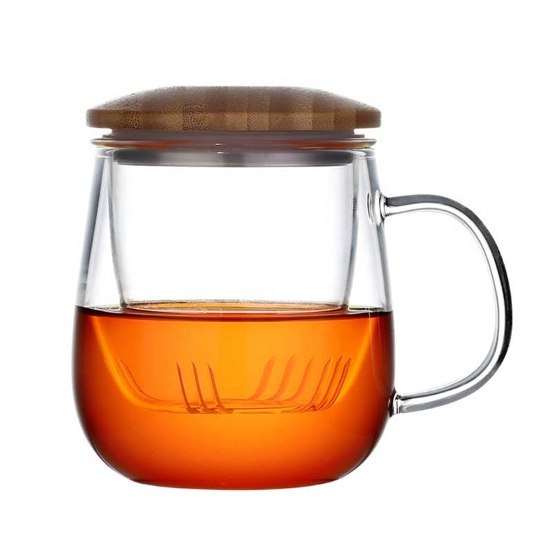 Glass Teacup With Infuser & Bamboo Lid