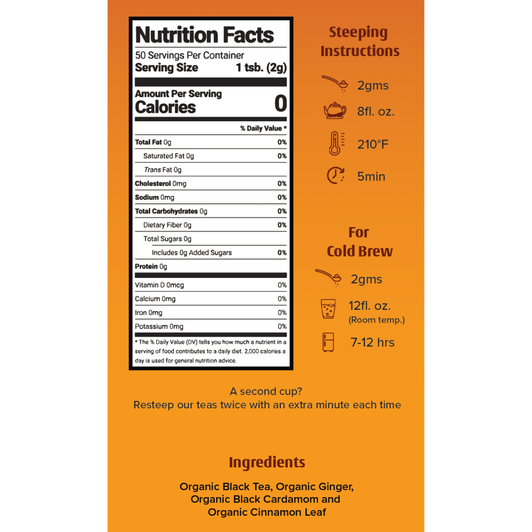 nutrition facts for rise and spice ritual black tea
