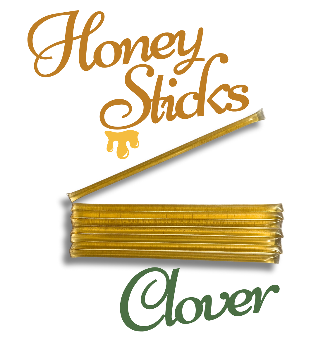 Honey sticks with 'Honey Sticks' text and 'Clover' branding on a white background