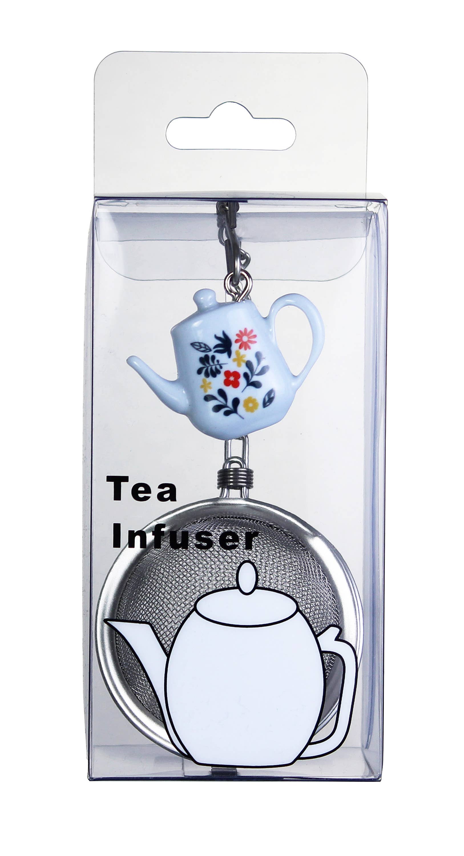 Tea infuser with floral design in packaging on a white background