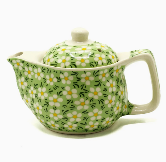 image of green daisy tea pot