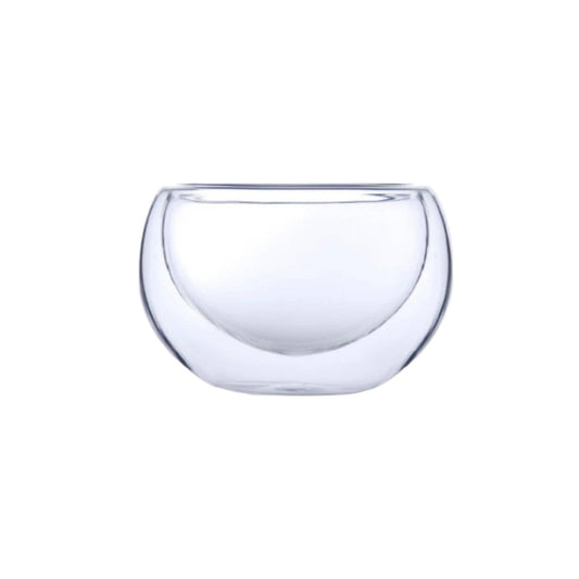 Clear glass bowl on a white background