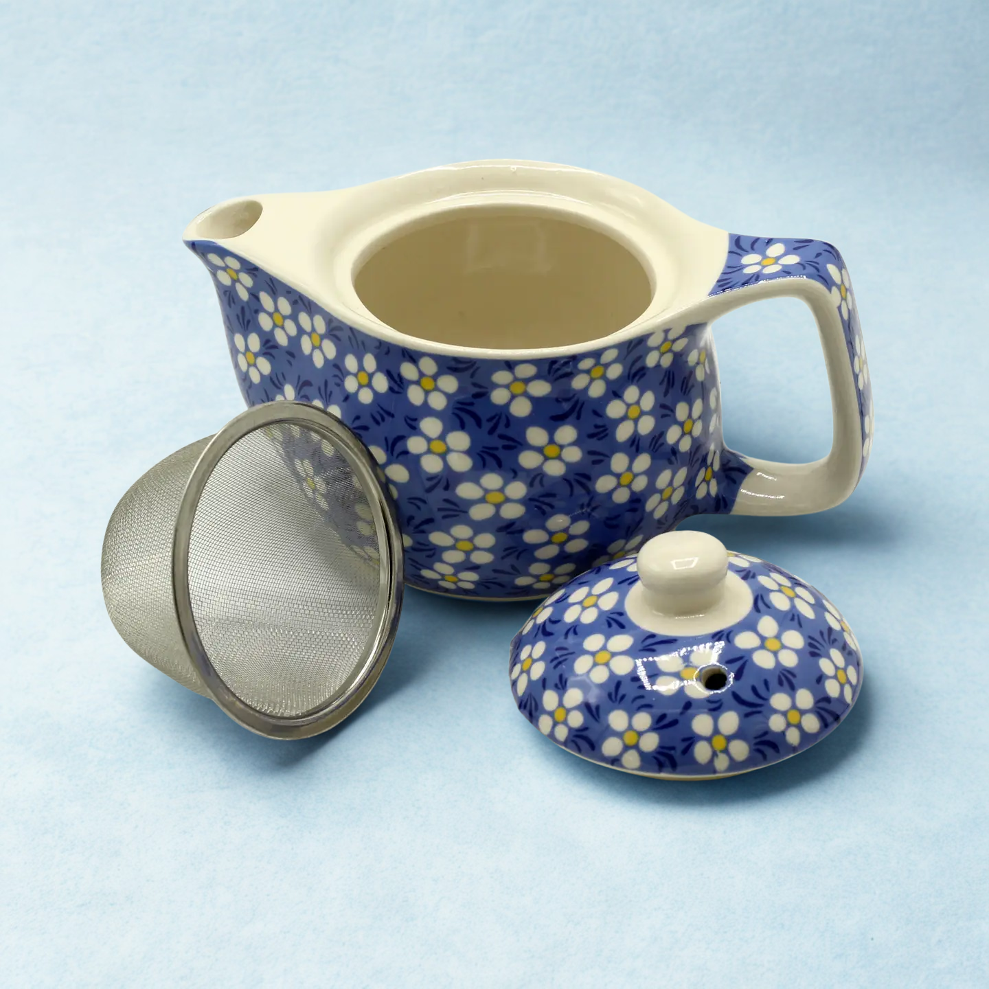 teapot blue daisy design